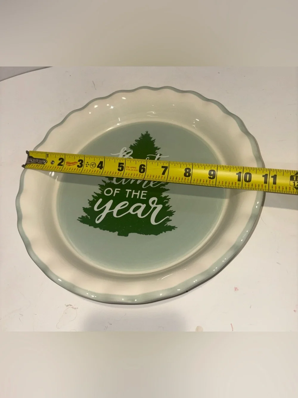 Green Holiday Tree Decorative Pie Dish 11”